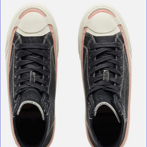 DIESEL S-Principia Mid Lace up Platform Sneakers Denim Canvas Shoes Black Coral - Picture 5 of 11